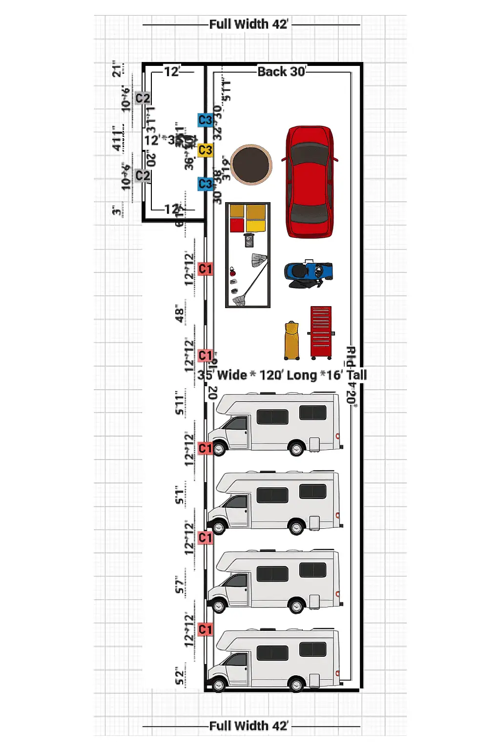 30x120 RV Boat Storage Floor Plan