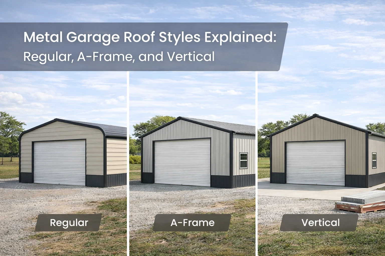 Metal Garage Roof Styles Explained: Regular, A-Frame, and Vertical — What’s the Difference? Metal Garage Roof Styles Explained: Regular, A-Frame, and Vertical — What’s the Difference?